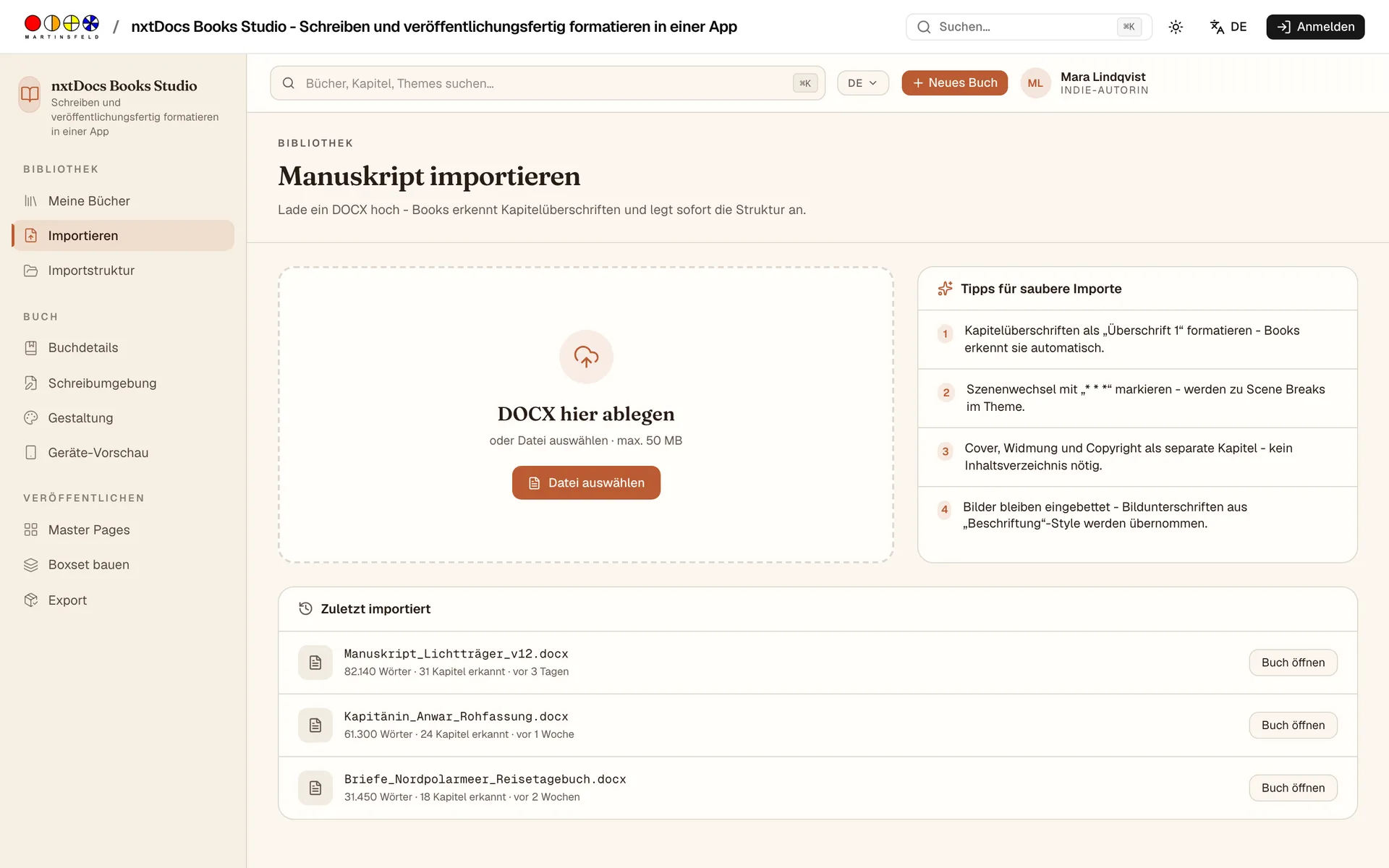 Manuskript importieren
