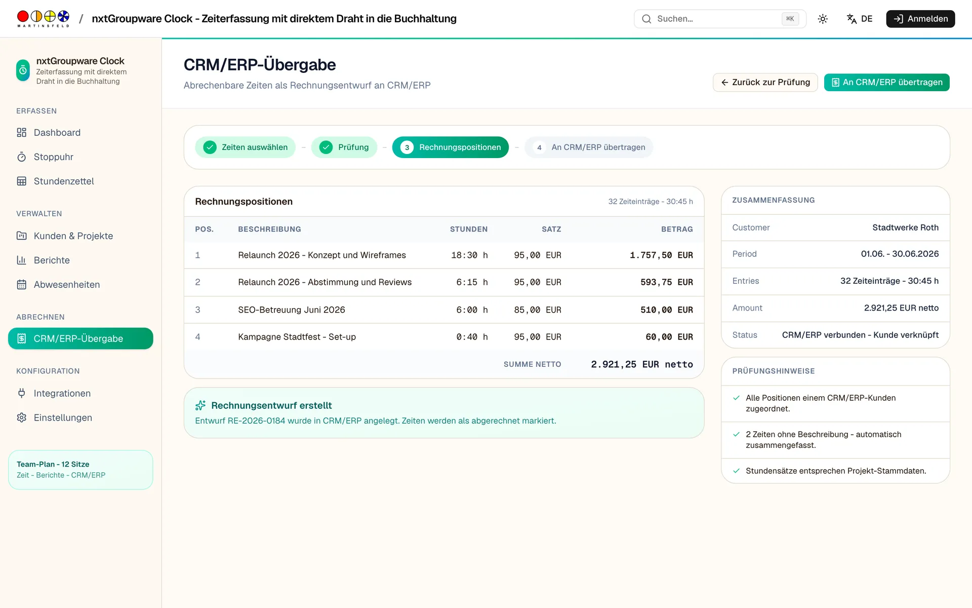 CRM/ERP-Übergabe