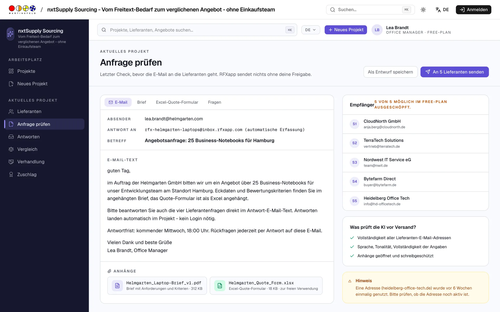 Anfrage prüfen